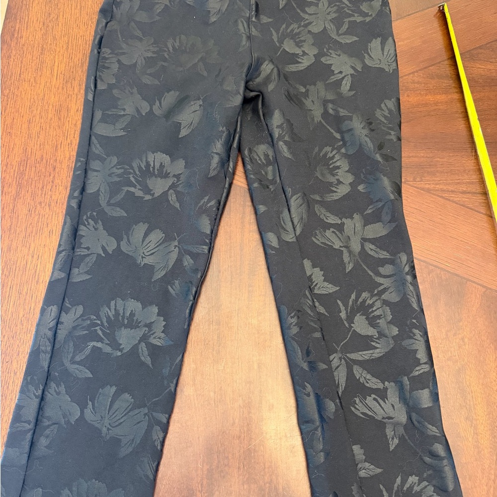 Black Floral Jacquard Stretch Pants